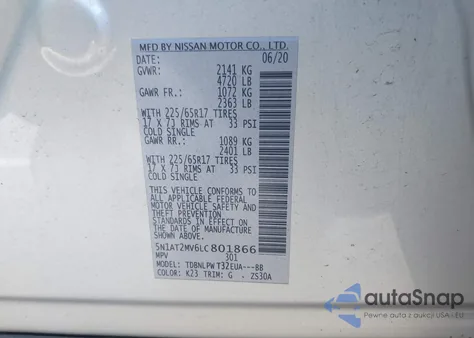 2020 Nissan Rogue S Intelligent Awd from USA, damaged, VIN 5N1AT2MV6LC801866